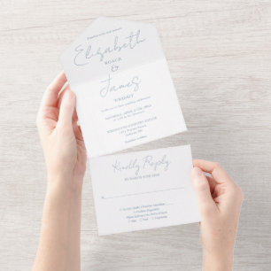 Invitation Tout En Un Dusty Blue Minimalist Élégant Mariage de script