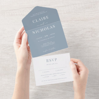 Invitation Tout En Un Dusty Blue Moderne Mariage élégant
