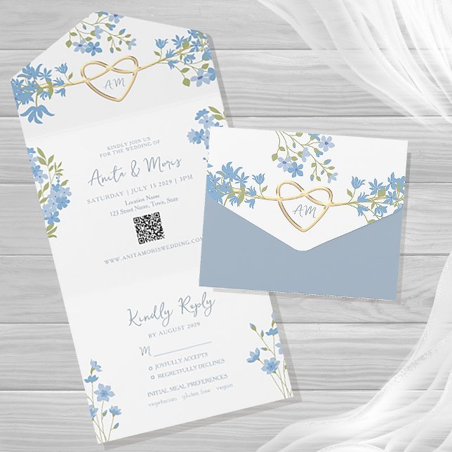Invitation Tout En Un Dusty Blue QR Code Mariage périphérique (Créateur téléchargé)