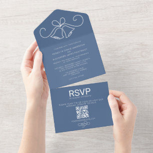Invitation Tout En Un Dusty Blue QR Code Mariage RSVP