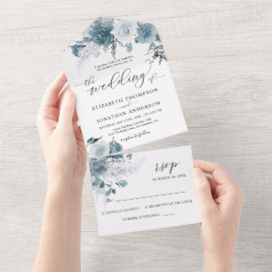 Invitation Tout En Un Dusty Blue Slate Pastel Light Détails du Mariage R