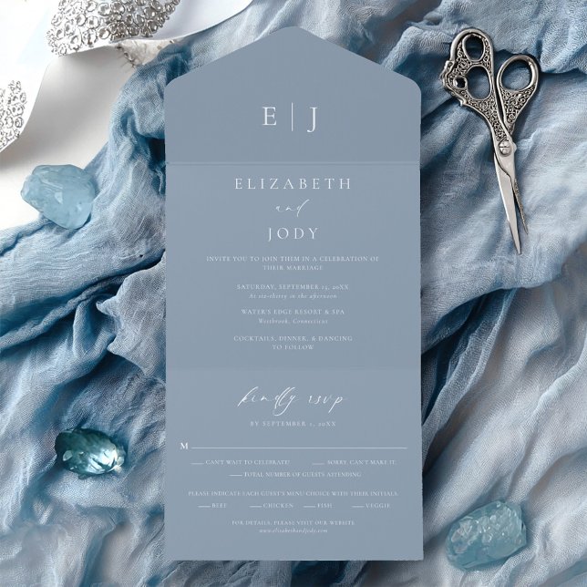 Invitation Tout En Un Dusty Blue Wedding (Créateur téléchargé)