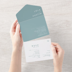 Invitation Tout En Un Dusty Boho   Sceau bleu et envoyer tout en un