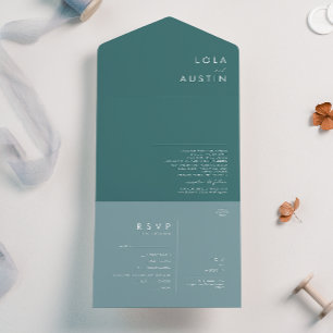 Invitation Tout En Un Dusty Boho   Sceau bleu et vert et envoi