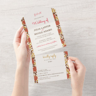 Invitation Tout En Un Dusty Brunt Orange Peony Flowers Mariage de automn