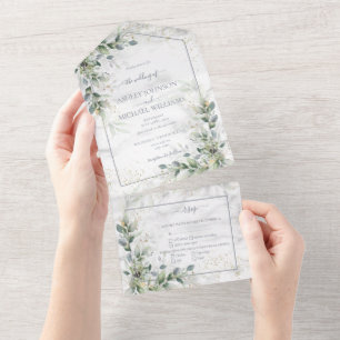 Invitation Tout En Un Dusty Eucalyptus Botanical Gold Green
