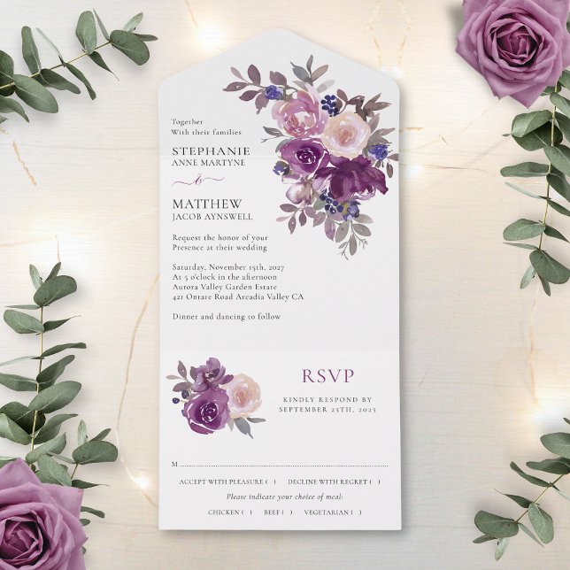 Invitation Tout En Un Dusty Mauve Purple Blush FlorMariage (Créateur téléchargé)