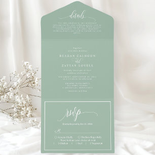 Invitation Tout En Un Dusty Mint Green Script simple et moderne