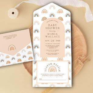 Invitation Tout En Un Dusty Peach Arch Earthy Boho Rainbow Baby shower