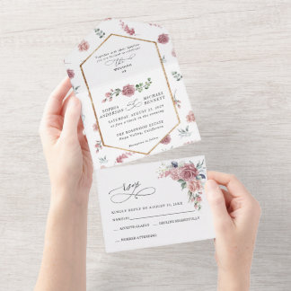 Invitation Tout En Un Dusty Pink Floral Wedding