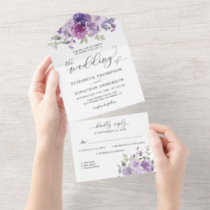 Invitation Tout En Un Dusty Purple Mauve Floral Détails du Mariage RSVP