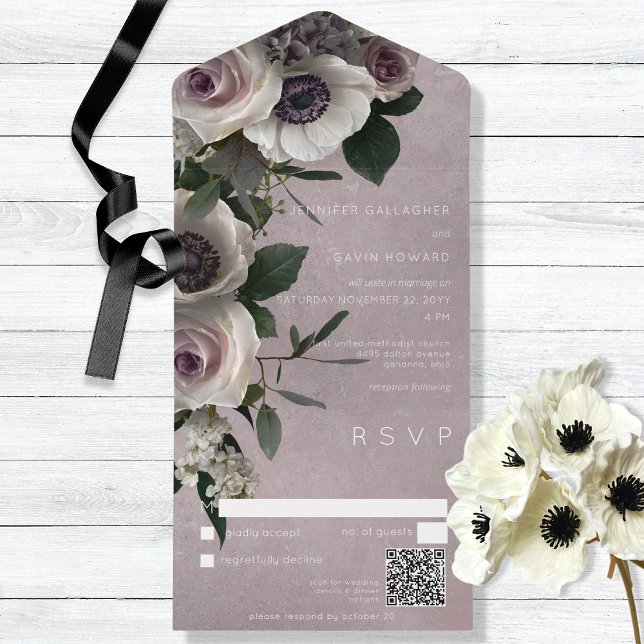 Invitation Tout En Un Dusty rose élégant Floral moderne QR Code (Créateur téléchargé)