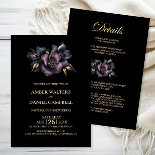Invitation Tout en un Dusty rose et gris Mariage floral