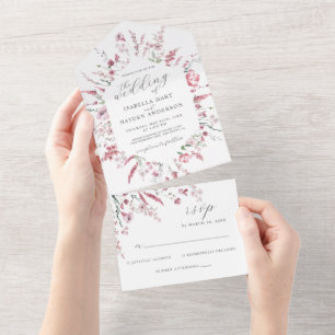 Invitation Tout En Un Dusty Rose Fleur Fleur Fleur Mer Floral Mariage RS