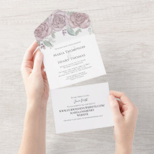 Invitation Tout En Un Dusty Rose Floral Mariage site Web Invité s'adress
