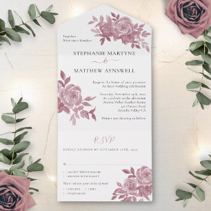 Invitation Tout En Un Dusty Rose Floral Roses Foliage Wedding
