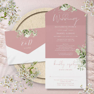 Invitation Tout En Un Dusty Rose Greenery Détails Floral RSVP Mariage
