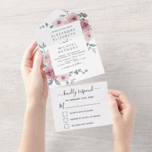 Invitation Tout En Un Dusty Rose rose Mariage floral Eucalyptus