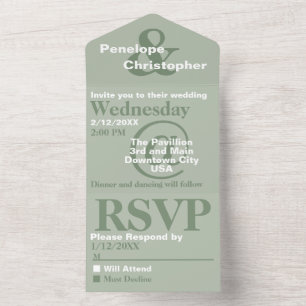 Invitation Tout En Un Dusty Sage Typographie moderne Gros Symboles Maria