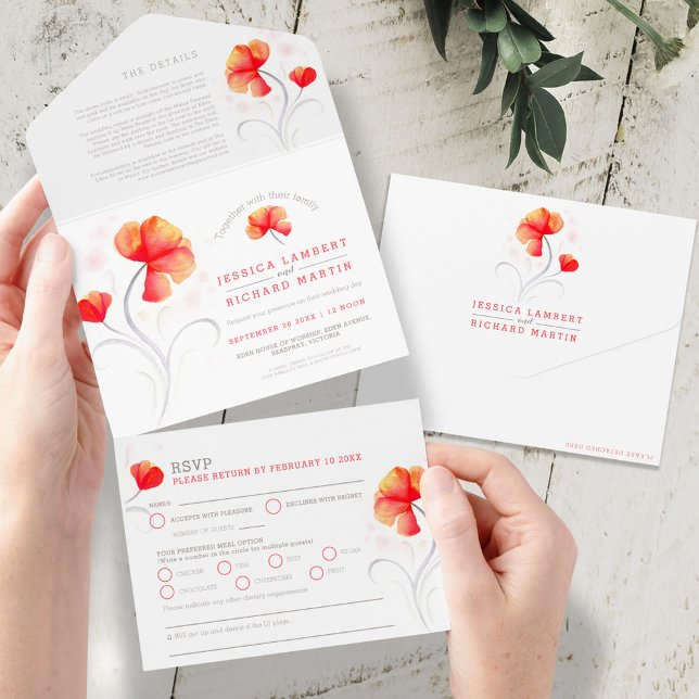 Invitation Tout En Un Eau tourbillon gris des fleurs orange tout en un (Créateur téléchargé)