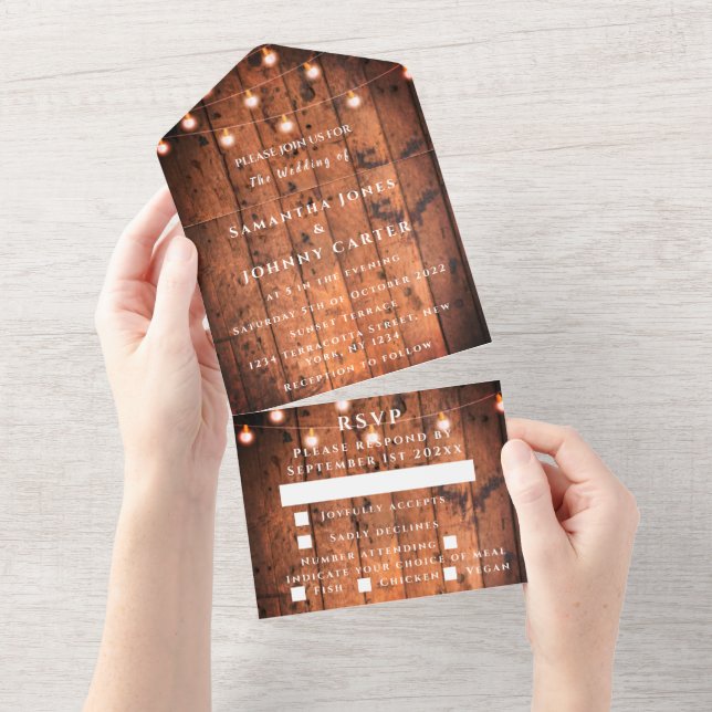 Invitation Tout En Un Éclairage à cordes Barne rustique pays (Déchirure)