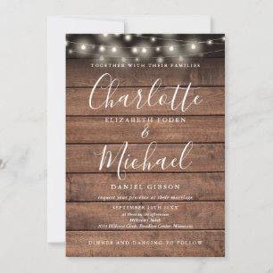 Invitation Tout en Un Éclairage à Cordes en Bois Rustique Mar