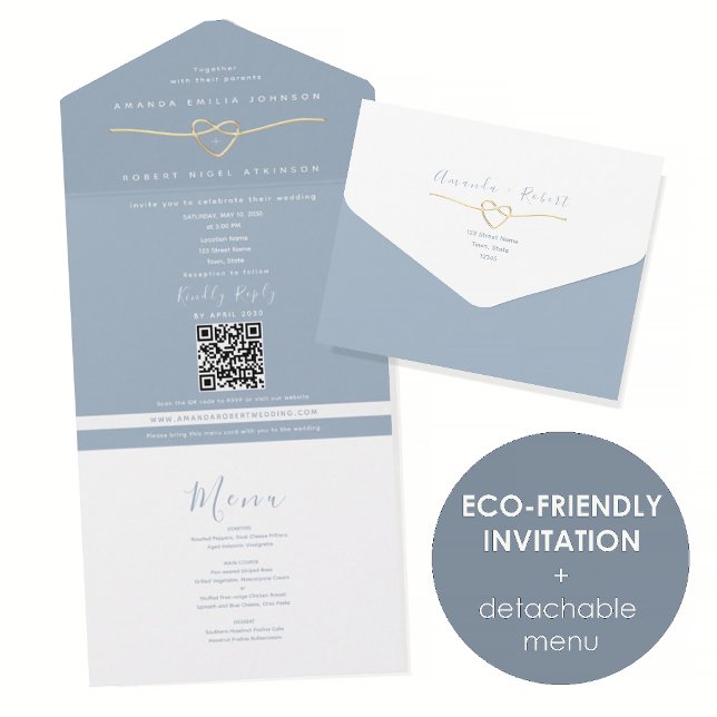 Invitation Tout En Un Eco Friendly Dusty Blue Wedding (Créateur téléchargé)
