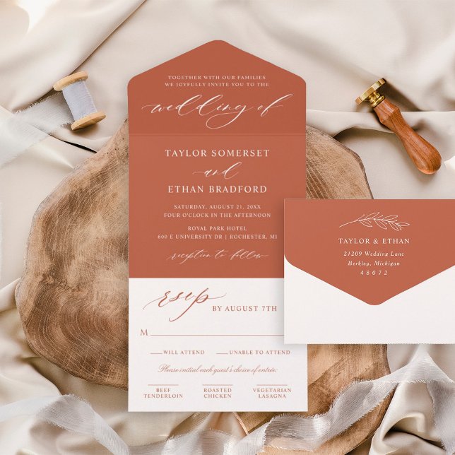 Invitation Tout En Un Écriture Calligraphique Élégante Mariage Rust (Créateur téléchargé)