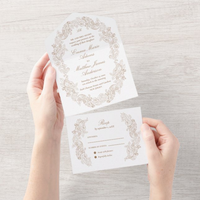 Invitation Tout En Un Écriture Classique Sophistiquée Mariage Doré (Déchirure)