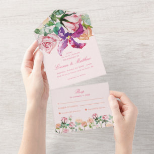 Invitation Tout En Un Élégance de mariage maximaliste de jardin de fleur