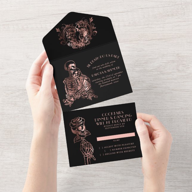 Invitation Tout En Un Élégance déplaisante | Gothique Rosegold Skeleton  (Déchirure)