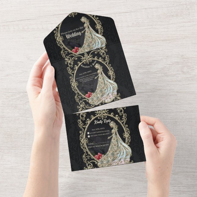 Invitation Tout En Un Élégance en or et noir. (Déchirure)