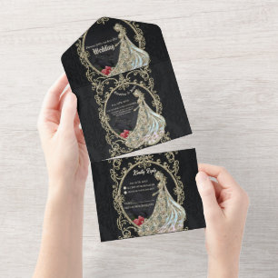 Invitation Tout En Un Élégance en or et noir.