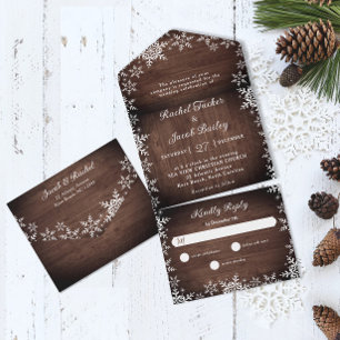 Invitation Tout En Un Élégance rustique Snowflakes Mariage de Noël en bo