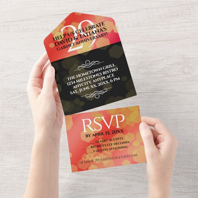 Invitation Tout En Un Élégant 29e anniversaire de mariage Grenat (Déchirure)