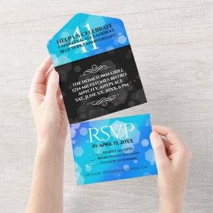 Invitation Tout En Un Élégant 41ème Anniversaire de Mariage Topaze Bleue