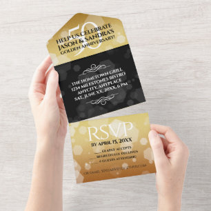 Invitation Tout En Un Élégant 50e anniversaire de mariage d'or