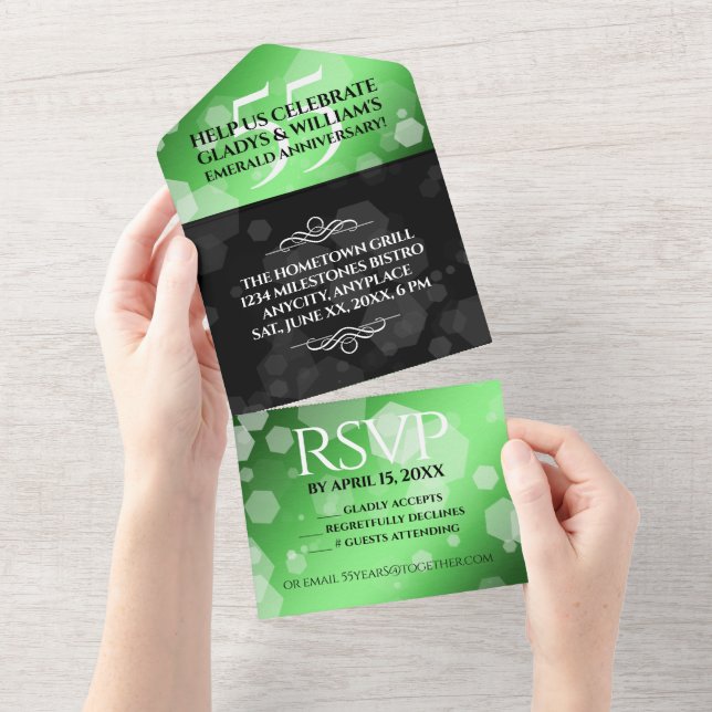 Invitation Tout En Un Élégant 55e anniversaire de Mariage d'émeraude (Déchirure)