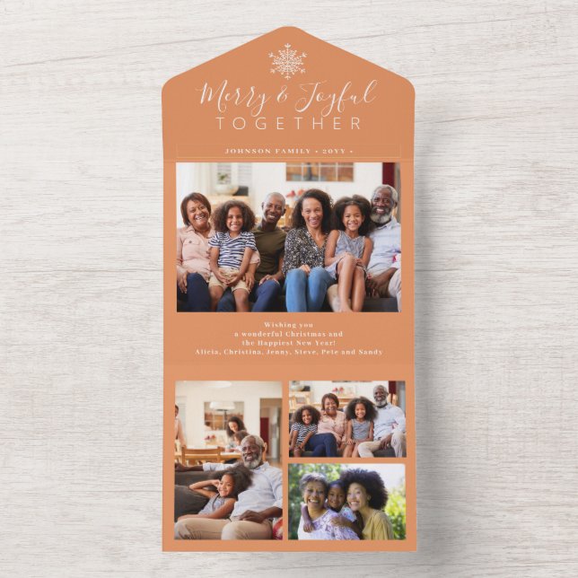 Invitation Tout En Un Élégant abricot minimum collage photo vacances (À l'intérieur)