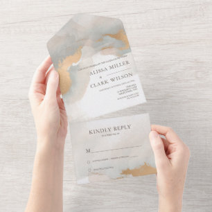 Invitation Tout En Un Elégant Abstrait or aquarelle Mariage