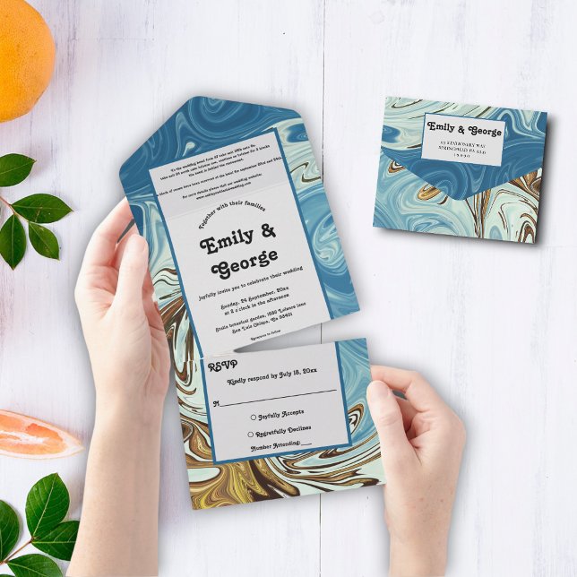 Invitation Tout En Un Elégant Aquarelle Bleu Abstrait Mariage artistique (Créateur téléchargé)