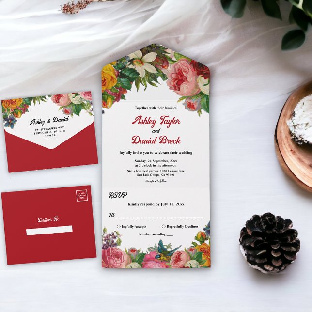 Invitation Tout En Un Elégant Aquarelle Jardin Botanique Mariage Floral (Créateur téléchargé)