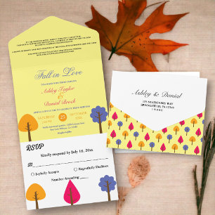 Invitation Tout En Un Élégant arbre coloré tombent dans l'amour Mariage