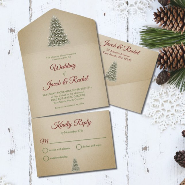 Invitation Tout En Un Élégant arbre de Noël Lit sur Mariage papier Kraft (Créateur téléchargé)