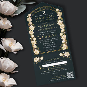 Invitation Tout En Un Élégant Arc Art Nouveau QR Code Mariage