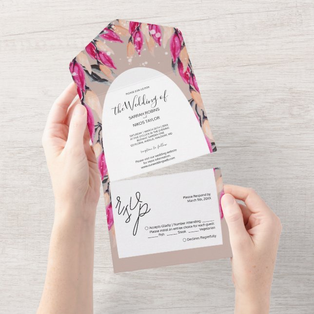 Invitation Tout En Un Elégant art floral romantique aquarelle (Déchirure)