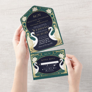 Invitation Tout En Un Elégant Art Nouveau Swans Mariage