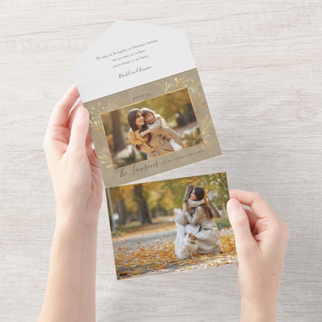 Invitation Tout En Un Elégant Artisan Gold Feuilles photo (Déchirure)