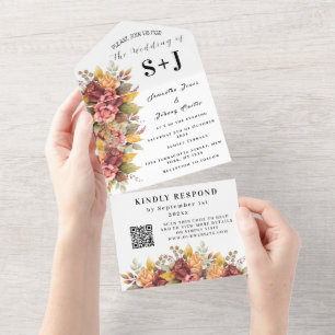 Invitation Tout En Un Élégant automne automne automne fleurs mariage RSV