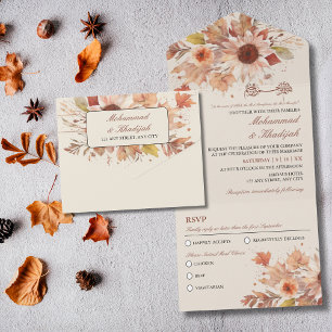 Invitation Tout En Un Elégant automne Floral Aquarelle Mariage musulman